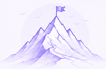 Mountain peak with a flag at the summit